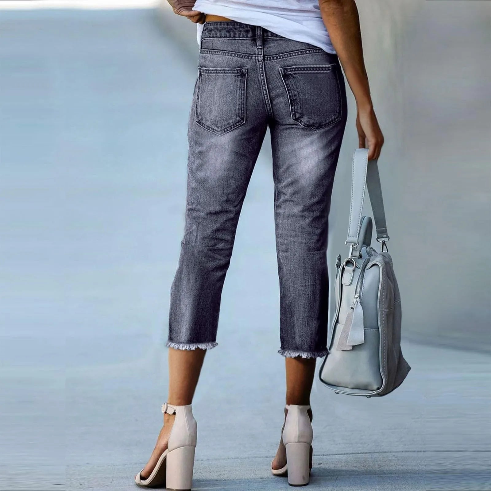 Ladies'able Slim Fitting Ripped Trendy Jeans Streetwear Casual Distressed Stretchy Denim Pants