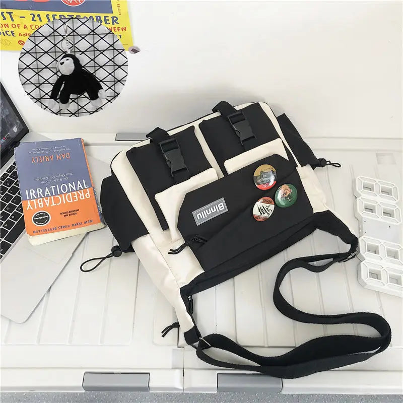 Japanese Simple Messenger Bag Student Nylon Waterproof Canvas Handbag Shoulder Crossbody Bags