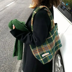 Bag Korean Vintage Square Plaid Zipper SOFT Shoulder Bag Handbag Purse Preppy Style Girls Bag