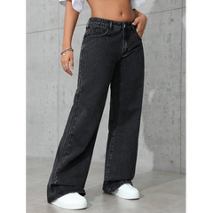 plus Size Wide Leg Jeans Washed Elastic Casual Loose Fit Ladies Denim Pants Comfortable Stretchy Trousers