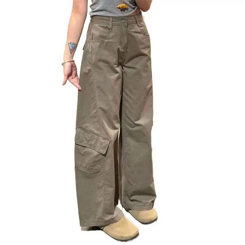 High Waist Wide Leg Knife Edge Denim Jeans Casual Loose Straight Workwear Trousers American Retro Style Long Pants