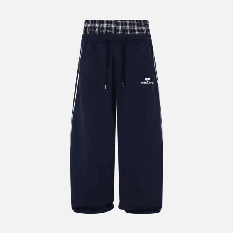 American Retro College Style Loose Fit Two-Piece Set with Double Waist Head Fake Bathroom Pants