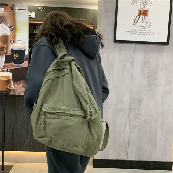 Vintage Backpack Preppy Style Cotton Unisex Softback Zipper Casual High-Capacity Bookbag Euro-America Style