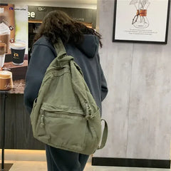 Vintage Backpack Preppy Style Cotton Unisex Softback Zipper Casual High-Capacity Bookbag Euro-America Style