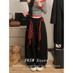 Baggy Drawstring Pants Gray Long Trousers Wide Fit Pants Y2k Harajuku Japanese Loose American Retro Hip-pop Sweat Pants