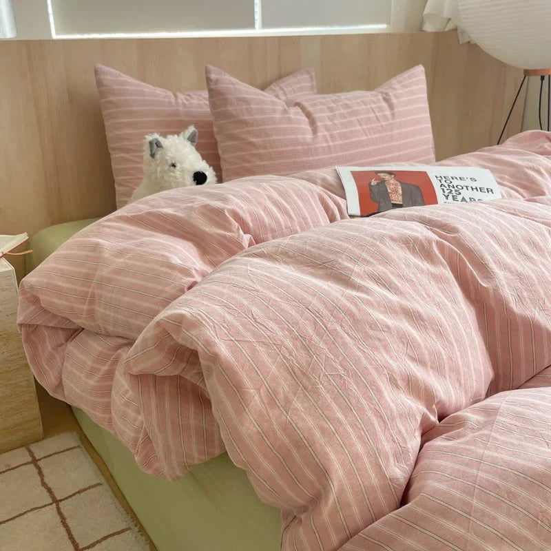 1pc Korean Cotton Pink Stripes Duvet Cover 150x200 Size Girl's Room housse de couette Skin friendly Breathable Comforter Sets