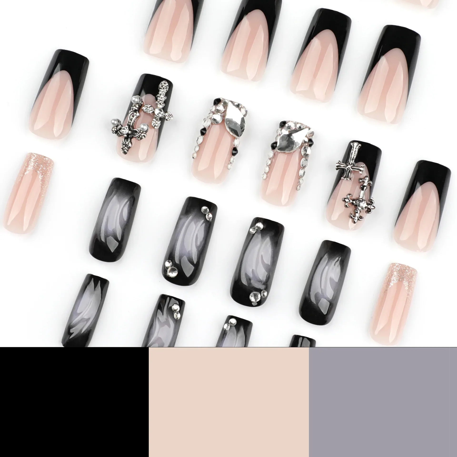24pcs Glossy Black Fake Nails