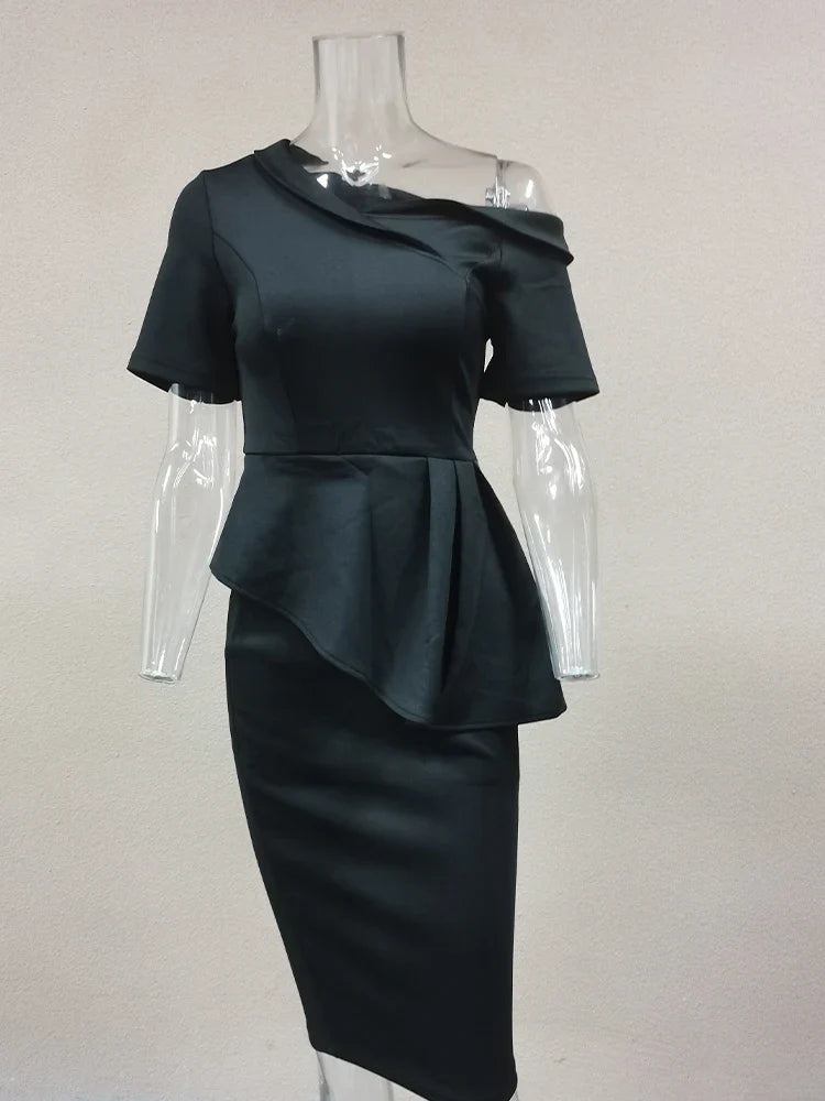 Off Shoulder Dress Elegant Asymmetric Neckline Bodycon Dressable Party Cocktail MIDI Dresses