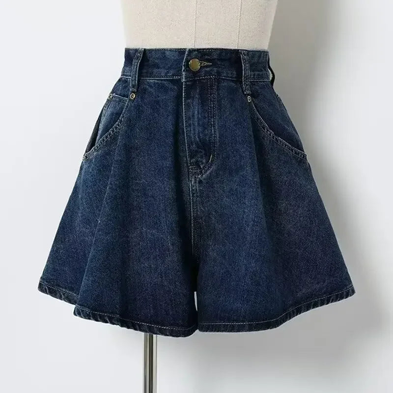 High Waist Wide Leg Short Jeans Thin Loose Slimming A- Line Pants plus Size Cover Hip Versatile Shorts