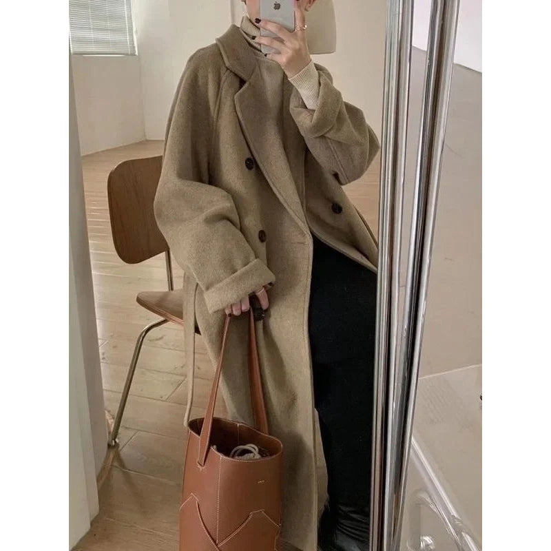 Woolen Coat Sale Of The Season Mid-Length Thickened Loose Fit Hepburn Style Small Size Elegant Outerwe