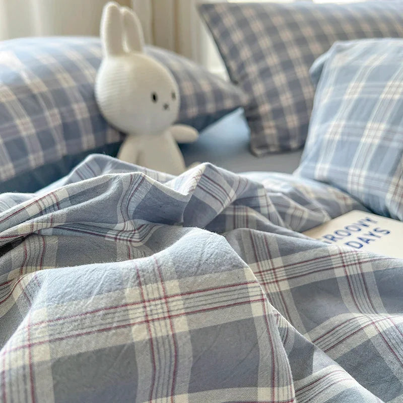 Lattice Duvet Cover Set with Sheet Pillowcases No Filling Warm Bed Linen Twin Full Queen Size Grid Home Bedding Set
