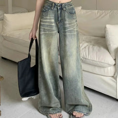 Y2K Loose Straight Leg Jeans Trousers Baggy Wide Fit Casual High Waist Retro Washed Vintage Style jeans Jeans