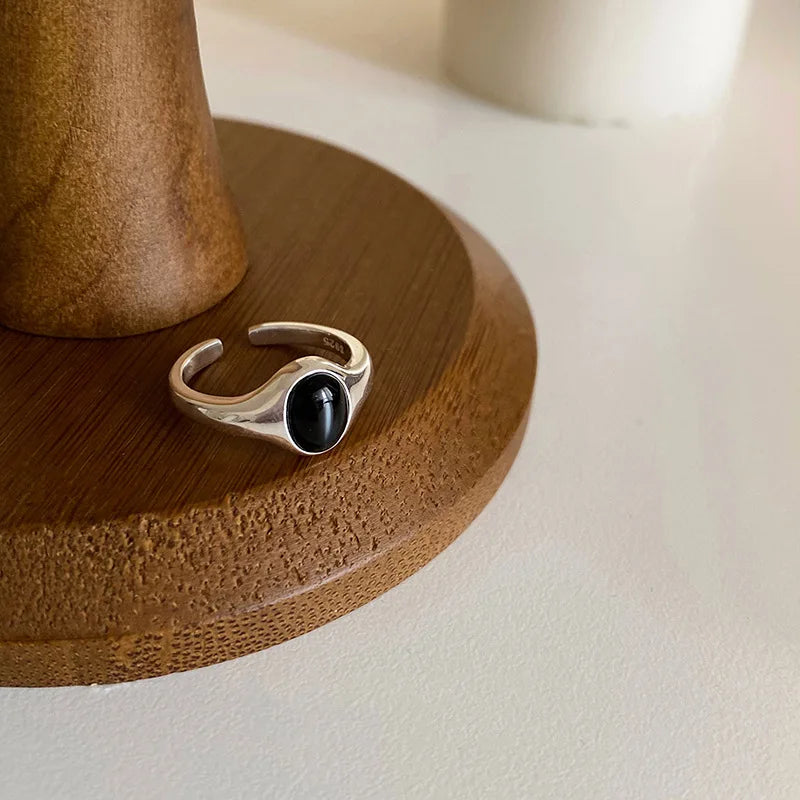 Sterling Silver plated Liquid Lava Hetian Jade Bamboo Ring