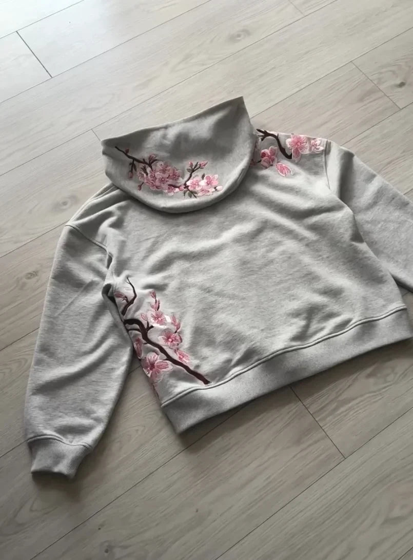 Y2K Vintage Oversized Cherry Blossom Embroidered Hooded Jackets Pink Zipper Coat Harajuku Hip Hop Graphic Streetwear