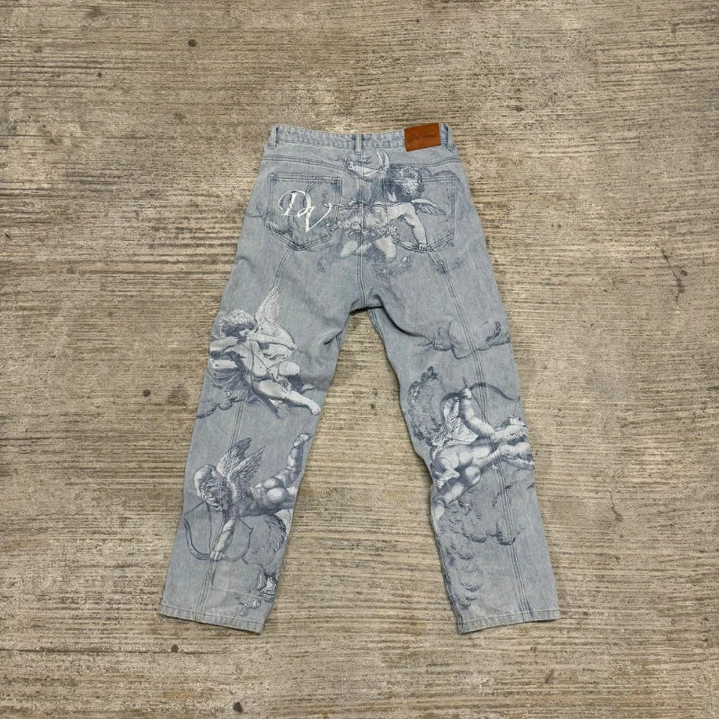 Y2k Angel Baggy Jeans Retro High Street Cupids Arrow Pants American Hip Hop Streetwear Unisex Casual Straight Jeans