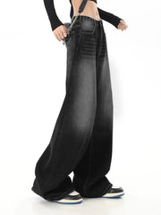Vintage black washed loose straight-leg jeans