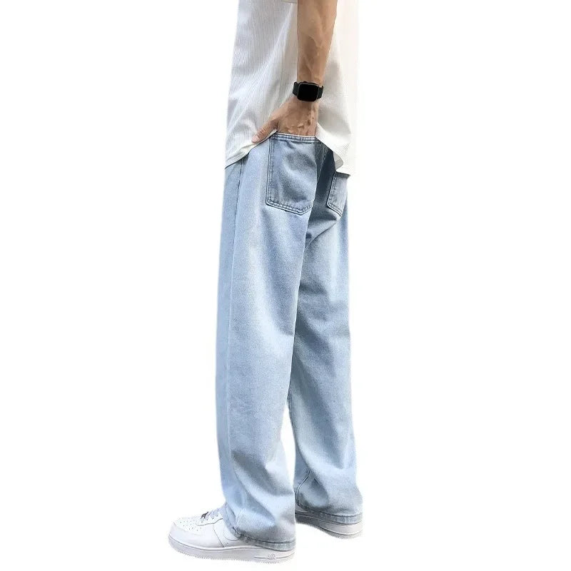 Casual Straight-Leg Jeans Loose-Fit Elastic Waist American Style Wide-Leg Trousers Arrival High Street Fash