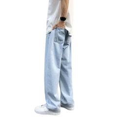 Casual Straight-Leg Jeans Loose-Fit Elastic Waist American Style Wide-Leg Trousers Arrival High Street Fash