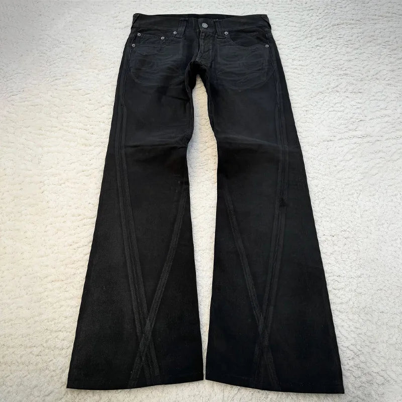 vintage X ray waxing tribal embroidery flared jeans Gothic high street unisex punk slim fit jeans Y2K baggy flared jeans
