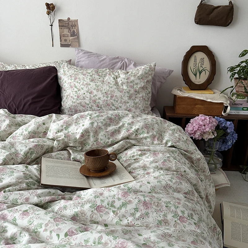 Floral Style Duvet Cover Pure Cotton Bed Cover Girls Soft Comforter Covers Set with Pillowcase이불커버 King Size Quilt Cover Set