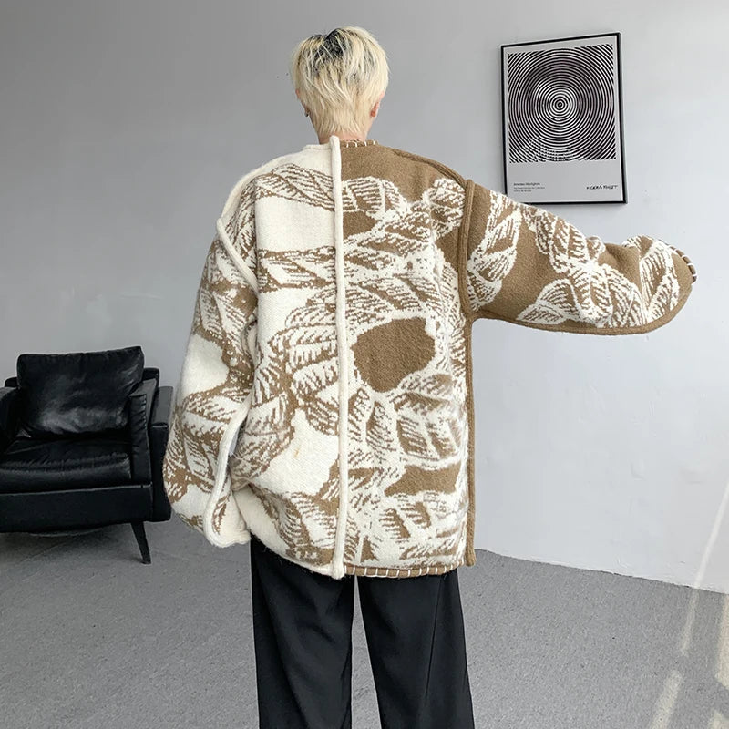 Printed Sweater Coat Top quality V Neck Knitted Cardigan Lazy Chic Elegant Sweater High Street Hip Hop Oversized