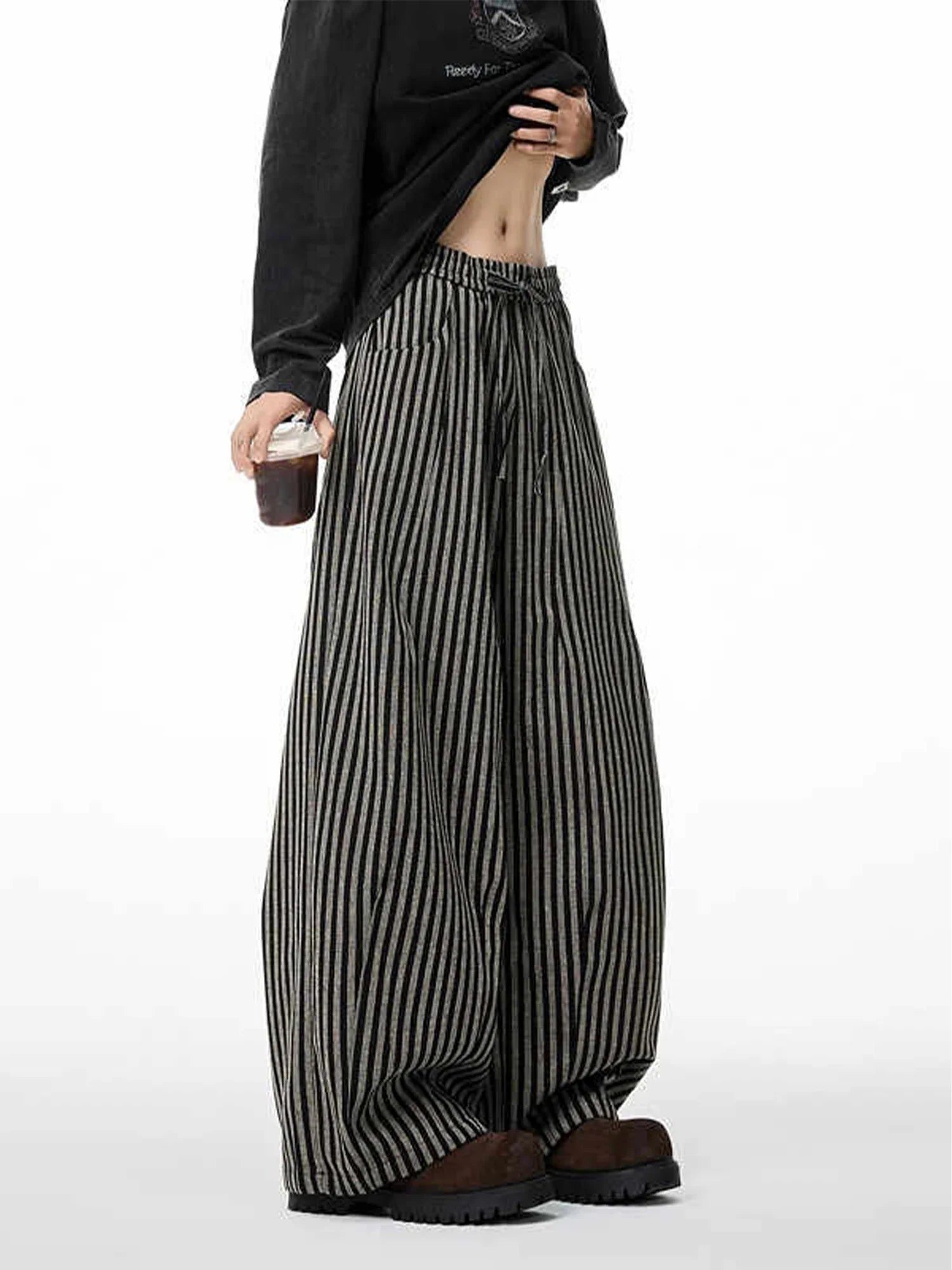 Black Gothic Striped Long Pants Baggy Sweatpants Harajuku Y2k Emo Vintage Oversize Trousers Japanese Clothes
