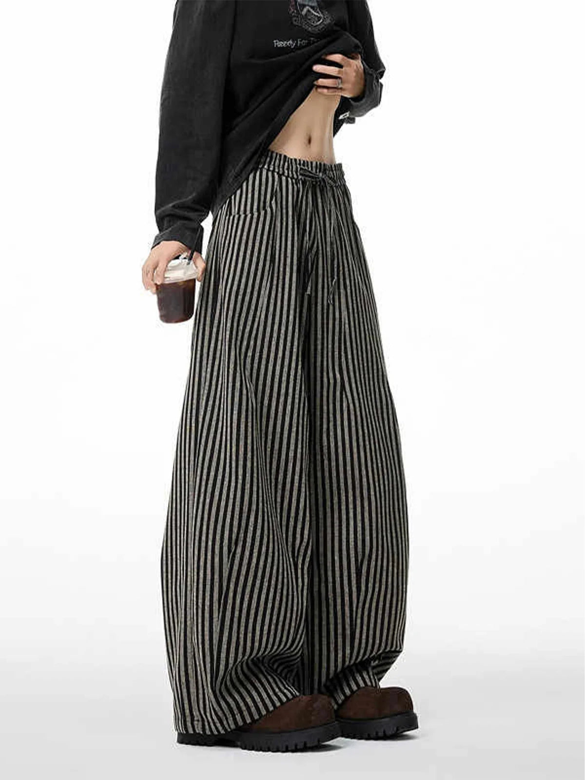 Black Gothic Striped Long Pants Baggy Sweatpants Harajuku Y2k Emo Vintage Oversize Trousers Japanese Clothes
