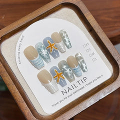 10Pcs Handmade Nude Color Press On Nails Sparkling Cat-Eye Cherry Star Marine Elements Sequins Cute Girlish Nail Suitable