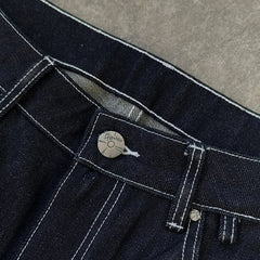 Vintage Black Denim Jeans Trendy Disc Embroidery