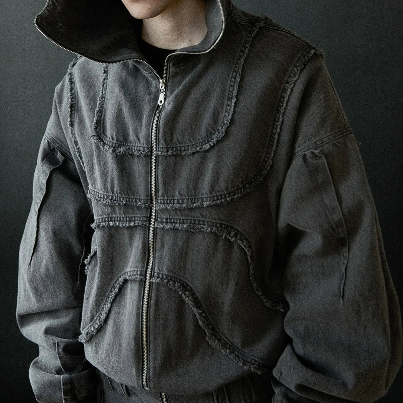 Y2K Denim Jacket American Splicing Style Gothic Vintage Trend Unisex Streetwear Punk High Street Oversized Leisure Zip Up Hoodie
