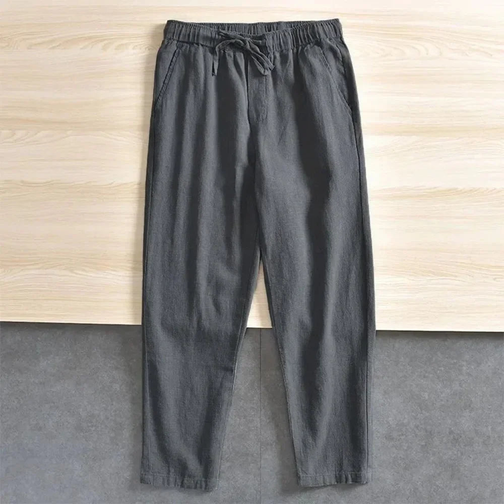 Cotton Linen Casual Pants Baggy Streetwear Joggers Sports Trousers Solid Color Long Straight Trendy Pants