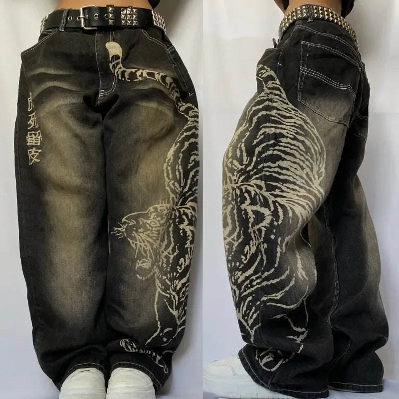 Streetwear Oversized Print Baggy Jeans Y2K Harajuku Hip Hop Vintage Gothic High Waist Wide Leg Pants Trousers