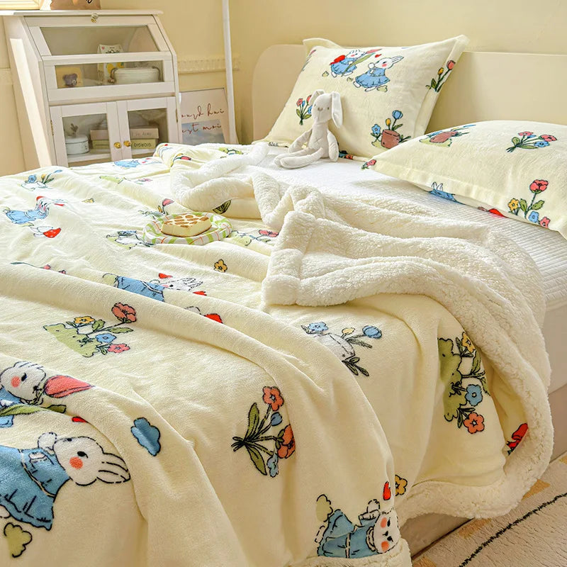 Cartoon Printed Lamb Wool Blanket Thick