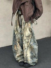 American Street Destruction Style Embroidered Denim Pants Oversized Retro Wash Personality Loose Casual Wide Leg Jeans