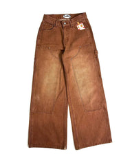 Streetwear Retro Jeans Y2k Gothic Pattern Embroidered Brown Loose Jeanss