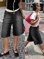 Y2K Ombre Wash Gradient Loose Edition Streetwear knee-length denim shorts Jorts, jeans