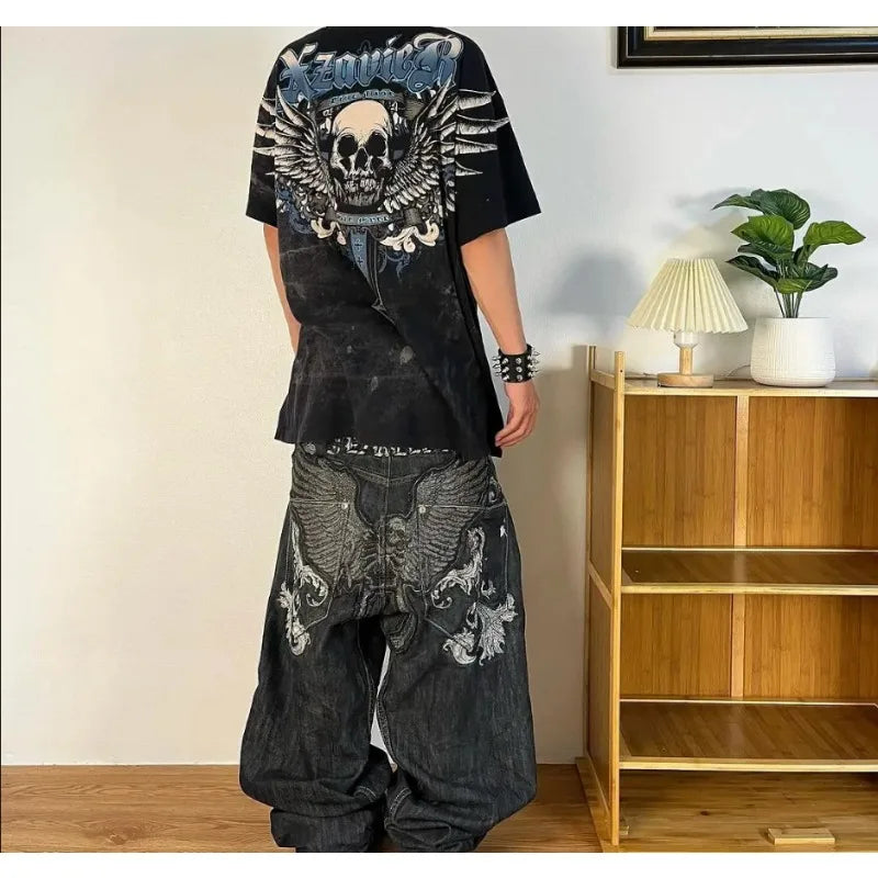 Hip-hop street clothing wasteland style tie-dye ripped jeans