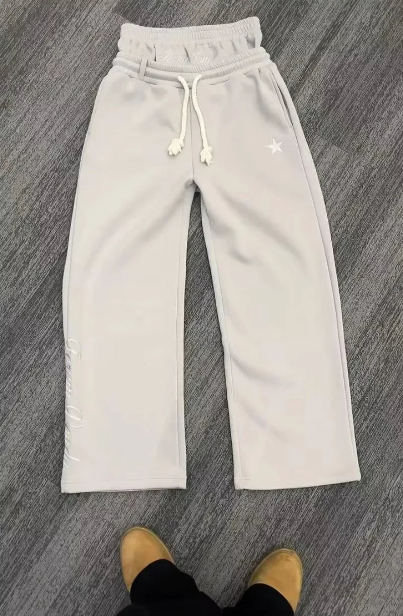 Y2K American Harajuku Vintage Loose Double Waist Sweatpants Streetwear Hip Hop Letters Embroidered Casual Pants