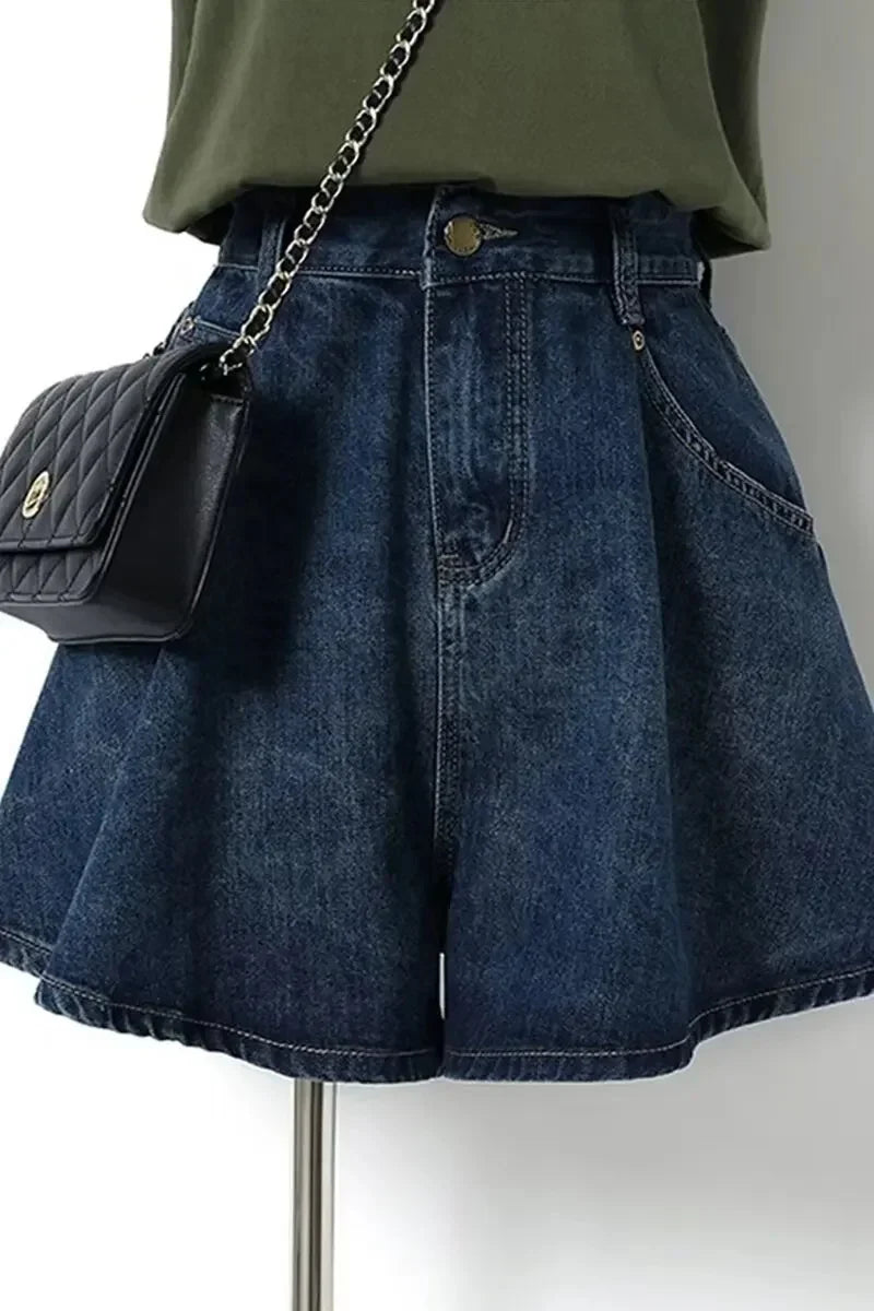 High Waist Wide Leg Short Jeans Thin Loose Slimming A- Line Pants plus Size Cover Hip Versatile Shorts