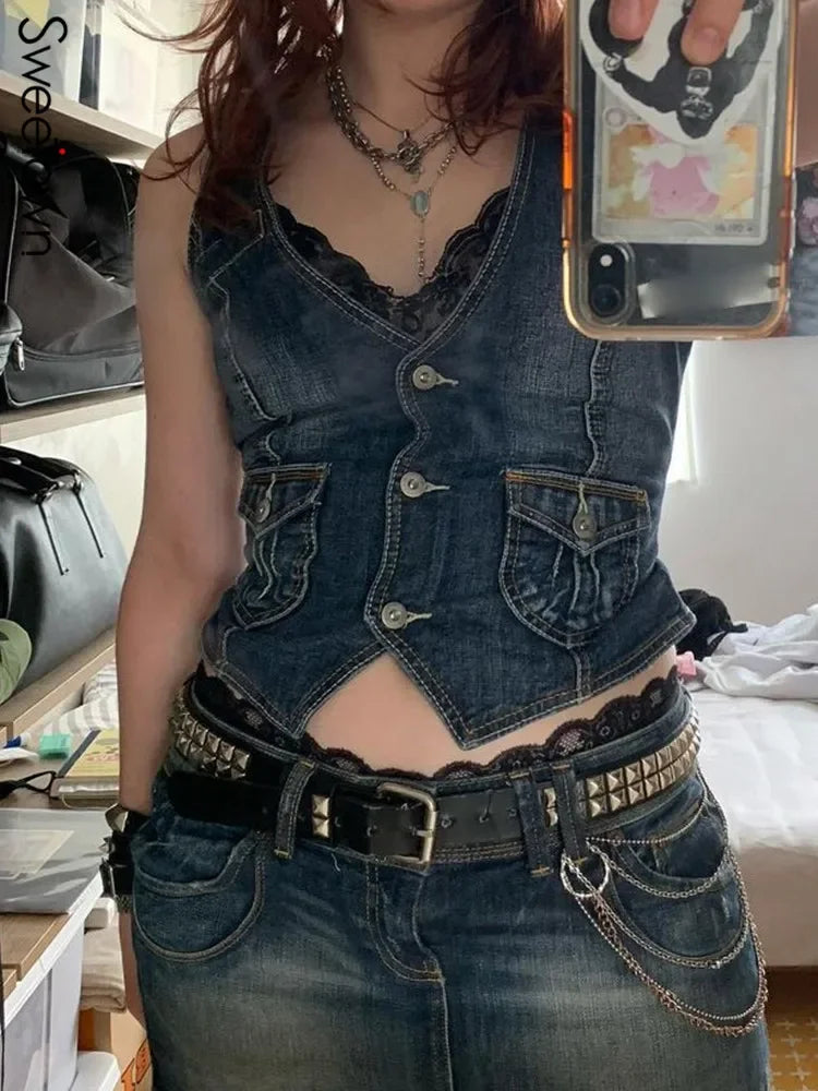 Denim Vest Slim Fit European American Cross Border Trade Goods Smooths Your Silhouette Dense Fabric Vest