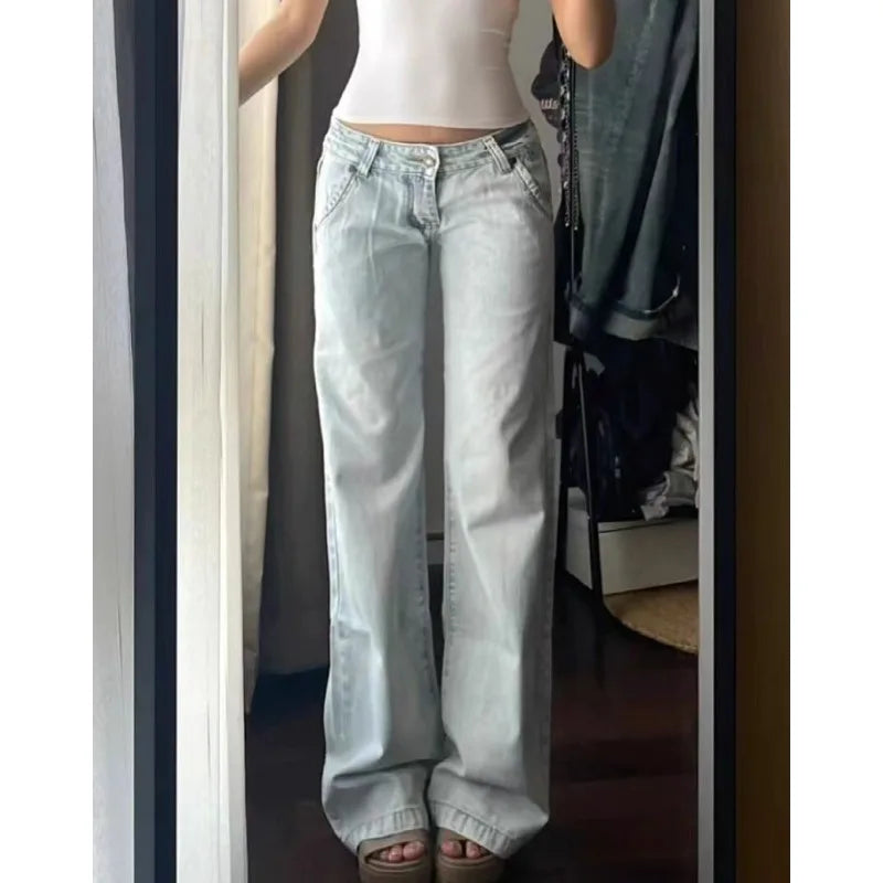 High Waisted Light Colored Wide Leg Jeans Street Style Cool Girl Wide Leg Baggy Pants Casual Thin Denim Trousers