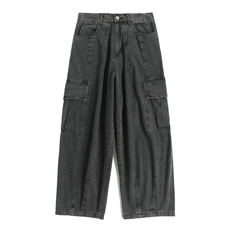 Baggy Jeans Oversize Cargo Korean Black Wide Pants Streetwear Hip Hop Harajuku Male Straight Denim Pants
