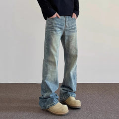 Hiphop Bootcut Jeanss Straight Wide-leg Pants High Street Lightning Ripple Jeans Classic Pants