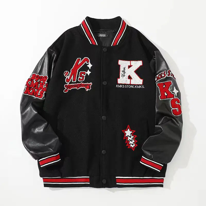 American Letter Flocking Baseball Uniform Jacket Y2K Retro Vintage Lovers Motorcycle