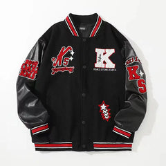 American Letter Flocking Baseball Uniform Jacket Y2K Retro Vintage Lovers Motorcycle