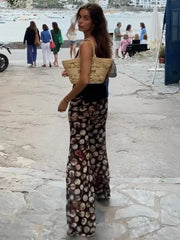 Mesh Leopard Print Trousers High Waist Print Wide Leg Pants Elegant Printed Long Pants Bottoms