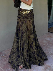 SUCHCUTE Brown vintage Print Low-Waist Skirts
