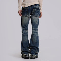 Y2K Mid Blue Flared Jeans Vintage Washed Bootcut Jeans Gothic High Street Unisex Streetwear Retro Baggy wide leg Pants