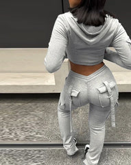 Zipper Design with Exposed Navel Hooded Sweatshirt