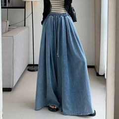 Loose-Fit Plus Size Jeans Slimming Wide-Leg Ground-Length Simple Style Casual Ladies Pants